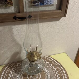 VTG Lamplight Farms hobnail Glass Oil Lamp with new burner, hurricane, & wick